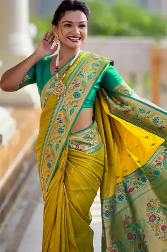 soft litchi art silk paithani jacquard saree (royal-paithani-2-parrot-green)