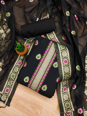 black zari woven chanderi silk dress materials 1
