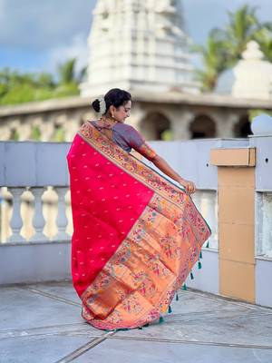 soft litchi art silk paithani jacquard saree (royal-paithani-2-rani-pink) 3