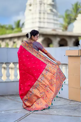 soft litchi art silk paithani jacquard saree (royal-paithani-2-rani-pink)