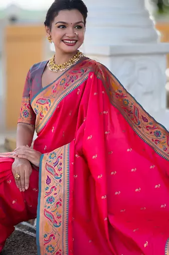 soft litchi art silk paithani jacquard saree (royal-paithani-2-rani-pink)