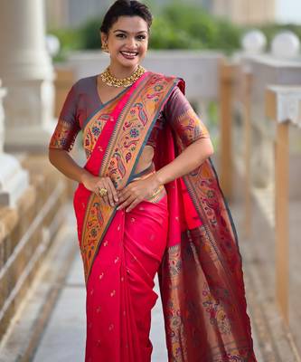 soft litchi art silk paithani jacquard saree (royal-paithani-2-rani-pink) 5