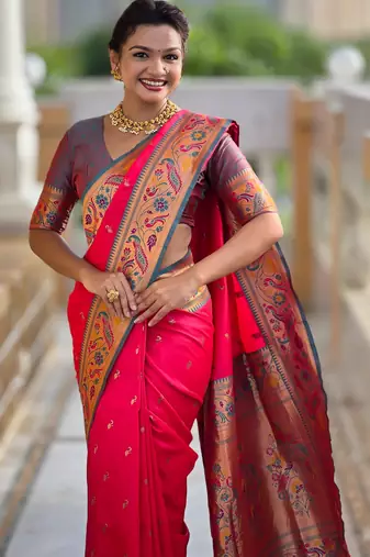 soft litchi art silk paithani jacquard saree (royal-paithani-2-rani-pink)