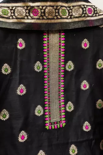 black zari woven chanderi silk dress materials