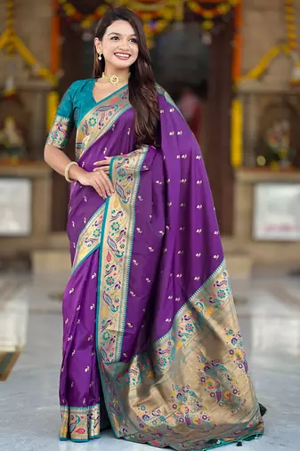soft litchi art silk paithani jacquard saree (royal-paithani-2-violet)