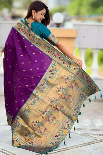 soft litchi art silk paithani jacquard saree (royal-paithani-2-violet)