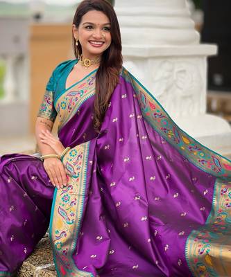 soft litchi art silk paithani jacquard saree (royal-paithani-2-violet) 4