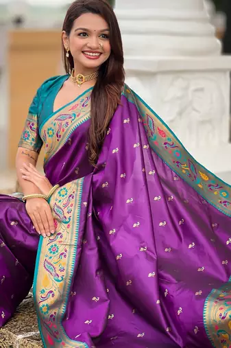 soft litchi art silk paithani jacquard saree (royal-paithani-2-violet)