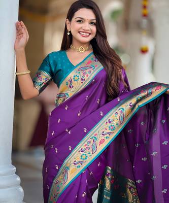 soft litchi art silk paithani jacquard saree (royal-paithani-2-violet) 5