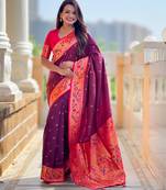 soft litchi art silk paithani jacquard saree (royal-paithani-2-wine)