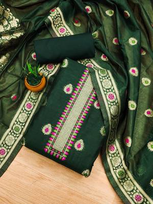 green zari woven chanderi silk dress materials 1