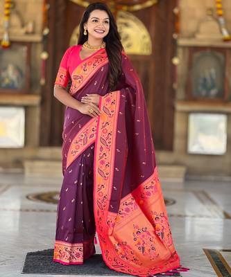 soft litchi art silk paithani jacquard saree (royal-paithani-2-wine) 2