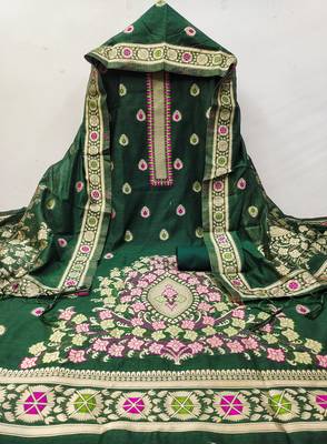 green zari woven chanderi silk dress materials 2