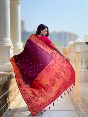 soft litchi art silk paithani jacquard saree (royal-paithani-2-wine) 3