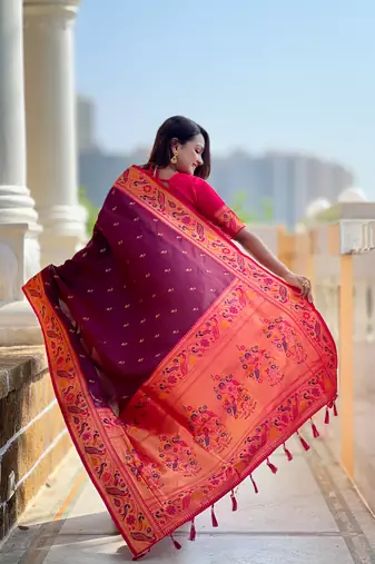 soft litchi art silk paithani jacquard saree (royal-paithani-2-wine)