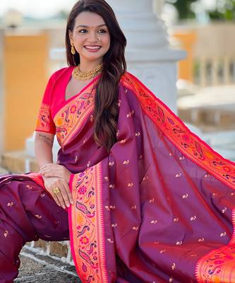 soft litchi art silk paithani jacquard saree (royal-paithani-2-wine) 4