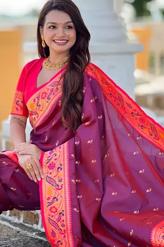 soft litchi art silk paithani jacquard saree (royal-paithani-2-wine)