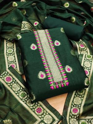 green zari woven chanderi silk dress materials 3