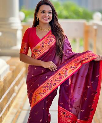 soft litchi art silk paithani jacquard saree (royal-paithani-2-wine) 5