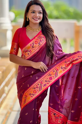 soft litchi art silk paithani jacquard saree (royal-paithani-2-wine)