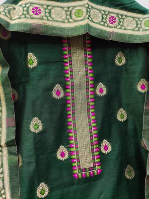 green zari woven chanderi silk dress materials 4