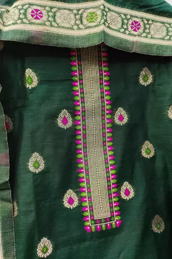 green zari woven chanderi silk dress materials