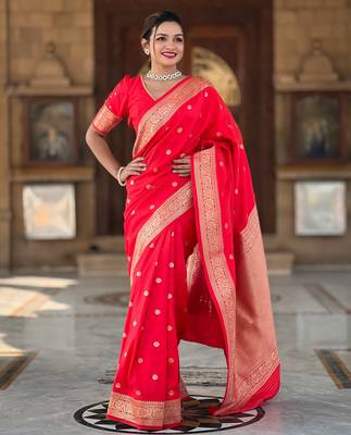 soft litchi art silk banarasi art silk jacquard saree (sonakshi-red) 1