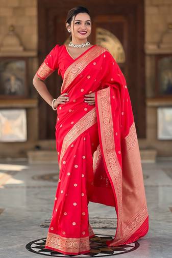 soft litchi art silk banarasi art silk jacquard saree (sonakshi-red)