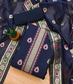 navy blue zari woven chanderi silk dress materials