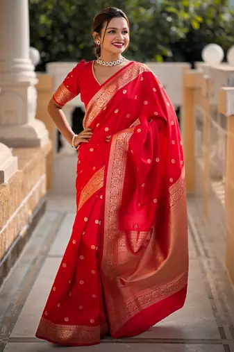 soft litchi art silk banarasi art silk jacquard saree (sonakshi-red)