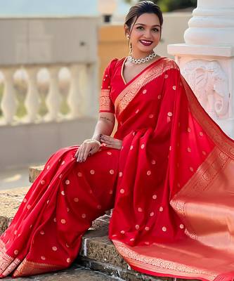 soft litchi art silk banarasi art silk jacquard saree (sonakshi-red) 4