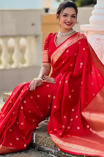 soft litchi art silk banarasi art silk jacquard saree (sonakshi-red)
