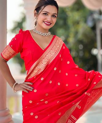soft litchi art silk banarasi art silk jacquard saree (sonakshi-red) 5