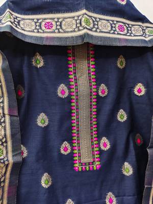 navy blue zari woven chanderi silk dress materials 4