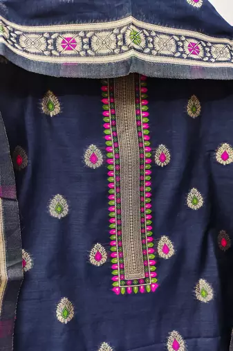 navy blue zari woven chanderi silk dress materials