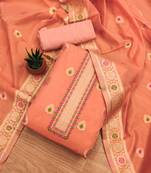 peach zari woven chanderi silk dress materials