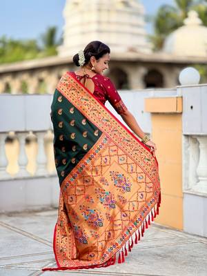 soft litchi art silk paithani jacquard saree (sparkal-paithani-b-green) 3
