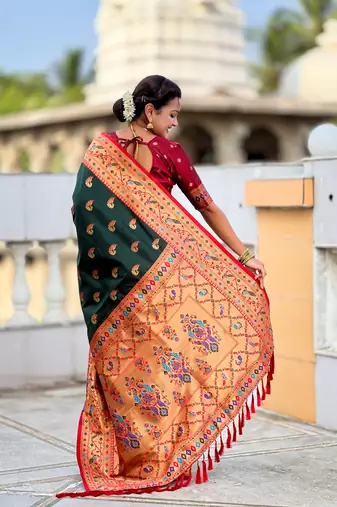 soft litchi art silk paithani jacquard saree (sparkal-paithani-b-green)