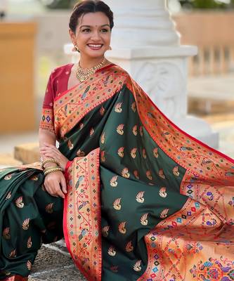 soft litchi art silk paithani jacquard saree (sparkal-paithani-b-green) 4
