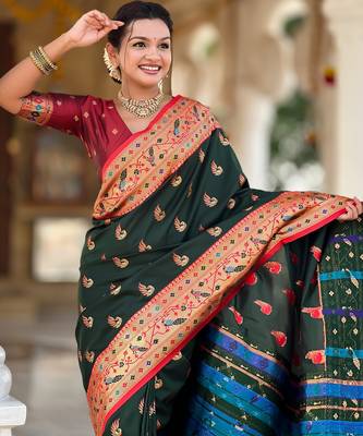 soft litchi art silk paithani jacquard saree (sparkal-paithani-b-green) 5
