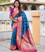 soft litchi art silk paithani jacquard saree (sparkal-paithani-firozi)