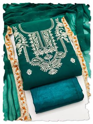 women's teal georgette salwar suit dress material with golden thread embroidery 1