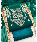 women's teal georgette salwar suit dress material with golden thread embroidery