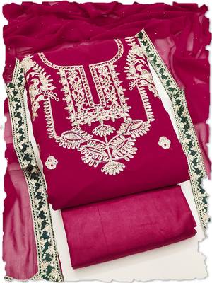 women's rani pink georgette salwar suit dress material with golden thread embroidery 1