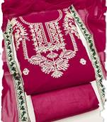 women's rani pink georgette salwar suit dress material with golden thread embroidery