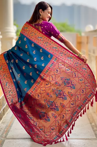 soft litchi art silk paithani jacquard saree (sparkal-paithani-firozi)