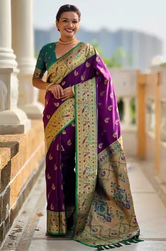 soft litchi art silk paithani jacquard saree (sparkal-paithani-firozi)