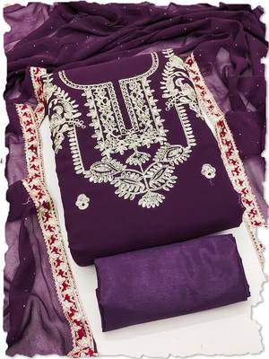 women's purple georgette salwar suit dress material with golden thread embroidery 1