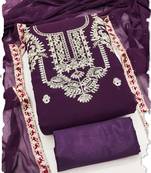 women's purple georgette salwar suit dress material with golden thread embroidery