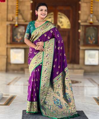 soft litchi art silk paithani jacquard saree (sparkal-paithani-magenta) 1